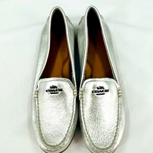 Coach Women's Mary Lock Up Loafers  Size 7.5 B Metallic Silver Slip On Moccasin